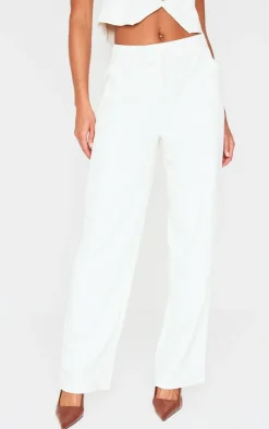 Hot PrettyLittleThing Premium Textured Tailored Seam Straight Leg Pants Cream