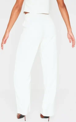 Hot PrettyLittleThing Premium Textured Tailored Seam Straight Leg Pants Cream