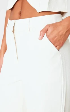 Hot PrettyLittleThing Premium Textured Tailored Seam Straight Leg Pants Cream