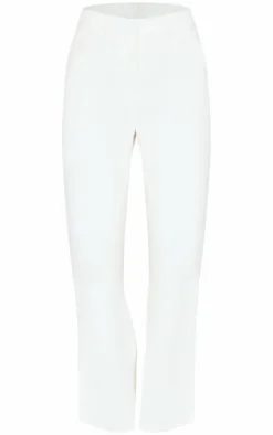 Hot PrettyLittleThing Premium Textured Tailored Seam Straight Leg Pants Cream