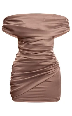 Premium Constructed Satin Bardot Mini Dress-PrettyLittleThing New