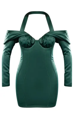 Premium Constructed Satin Draped Bardot Bodycon Dress-PrettyLittleThing Discount