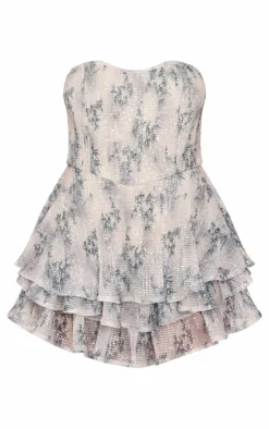 Premium Lilac Floral Print Embellished Bandeau Rara Romper-PrettyLittleThing
