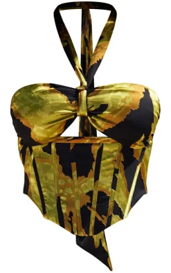 Outlet PrettyLittleThing Premium Burnout Chiffon Halterneck Corset Multi