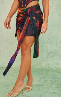 PrettyLittleThing Premium Tie Dye Tie Detail Mini Skirt Multi