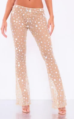 Online PrettyLittleThing Premium Jewel Mesh Low Rise Pants Nude