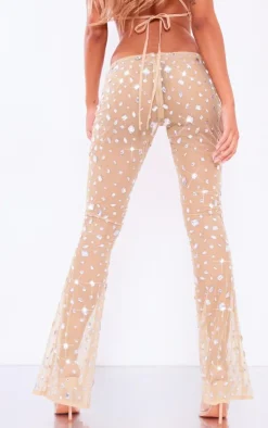 Online PrettyLittleThing Premium Jewel Mesh Low Rise Pants Nude