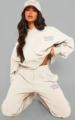 PrettyLittleThing Grey Sweatsuits*Premium Petite Tonal Print Panelled Boxy Hoodie