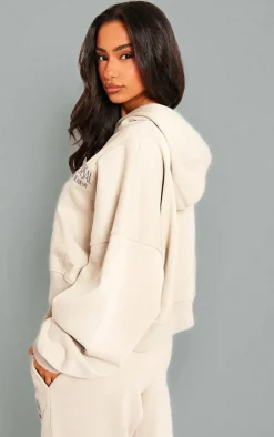PrettyLittleThing Grey Sweatsuits*Premium Petite Tonal Print Panelled Boxy Hoodie