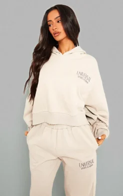 PrettyLittleThing Grey Sweatsuits*Premium Petite Tonal Print Panelled Boxy Hoodie