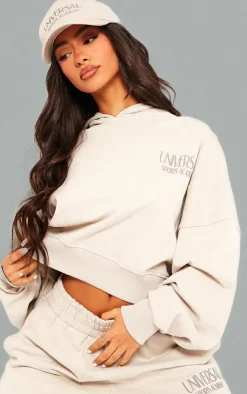 PrettyLittleThing Grey Sweatsuits*Premium Petite Tonal Print Panelled Boxy Hoodie
