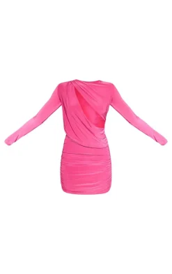 Premium Double Layer Extreme Plunge Drape Bodycon Dress-PrettyLittleThing Hot