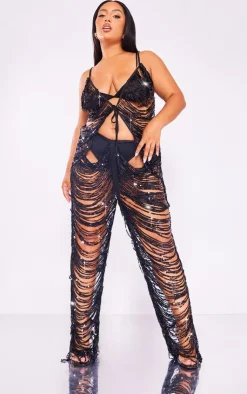 Outlet PrettyLittleThing Premium Plus Sequin Low Rise Pants Black