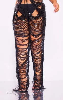 Outlet PrettyLittleThing Premium Plus Sequin Low Rise Pants Black