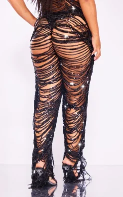 Outlet PrettyLittleThing Premium Plus Sequin Low Rise Pants Black