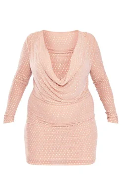 Premium Plus Embellished Mesh Sheer Hooded Cowl Bodycon Dress-PrettyLittleThing Discount