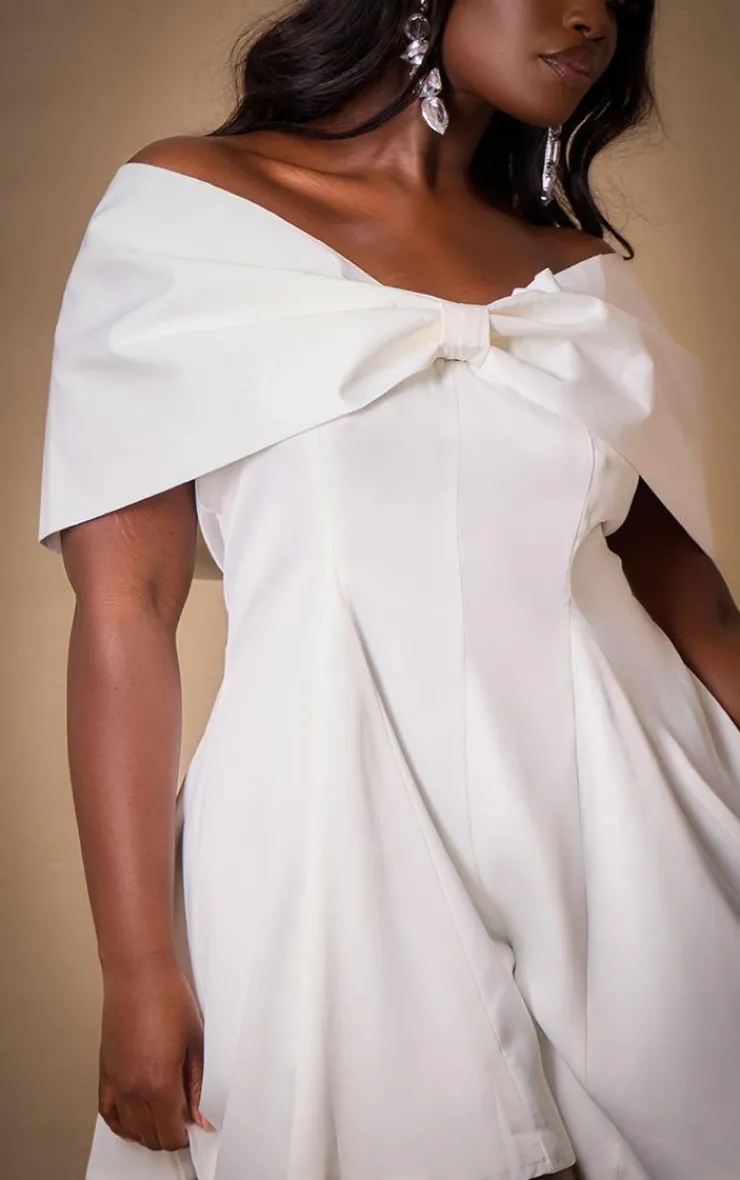 Premium Plus Satin Extreme Bow Detail Romper-PrettyLittleThing Clearance