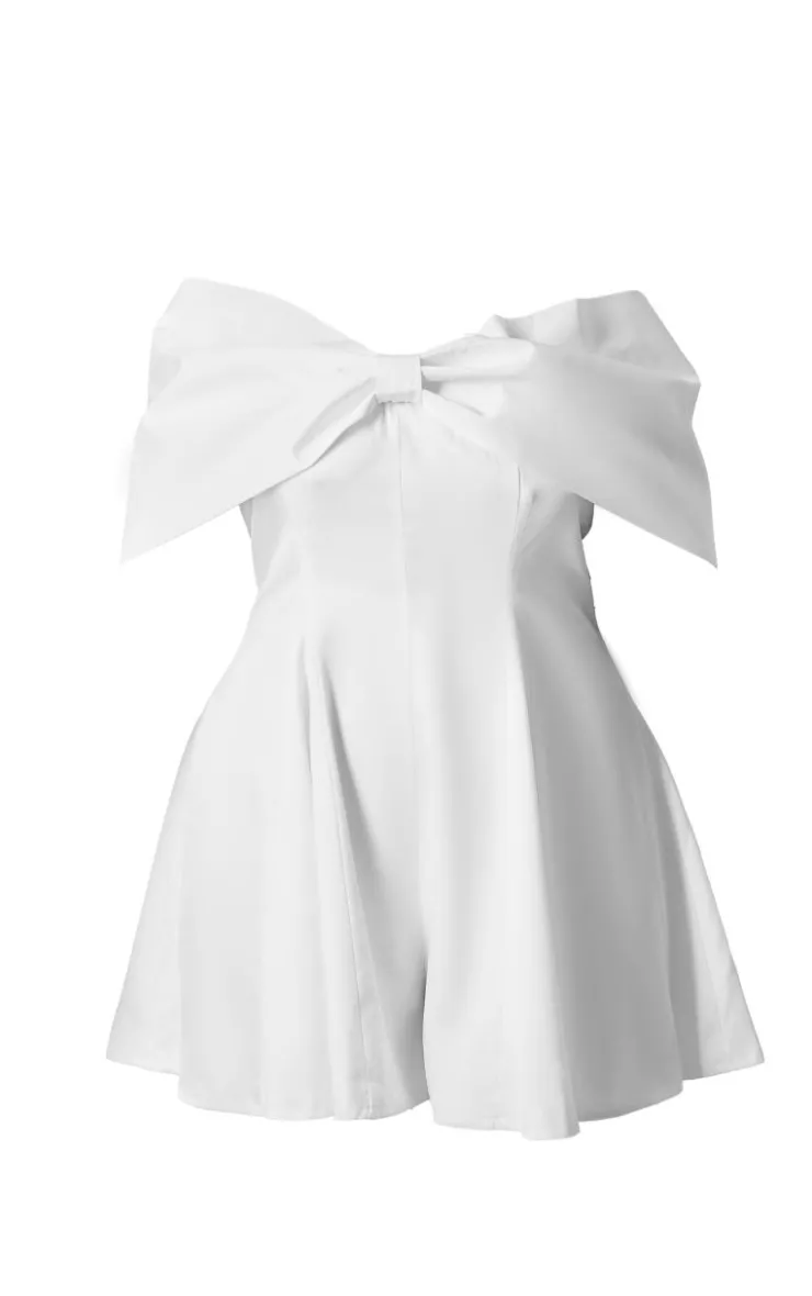 Premium Plus Satin Extreme Bow Detail Romper-PrettyLittleThing Clearance