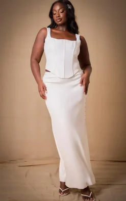 New PrettyLittleThing Premium Plus Woven Button Detail Maxi Skirt White