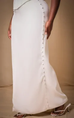 New PrettyLittleThing Premium Plus Woven Button Detail Maxi Skirt White