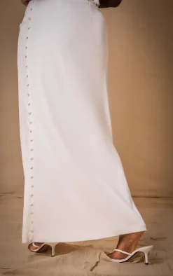 New PrettyLittleThing Premium Plus Woven Button Detail Maxi Skirt White