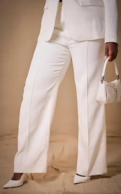 Hot PrettyLittleThing Premium Plus Woven Pin Tuck Straight Leg Pants White