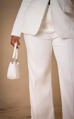 Hot PrettyLittleThing Premium Plus Woven Pin Tuck Straight Leg Pants White