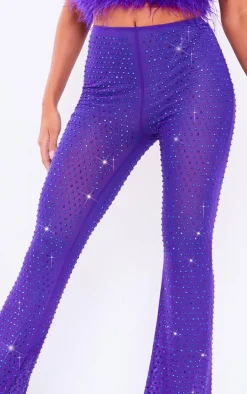 Premium Purple Embellished Mesh Pants