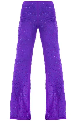 Premium Purple Embellished Mesh Pants