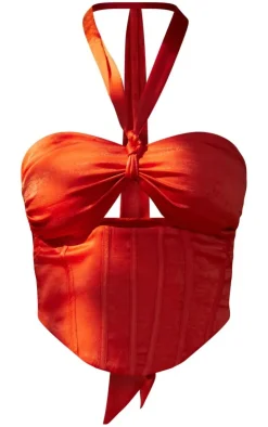 Clearance PrettyLittleThing Premium Satin Halterneck Corset Red