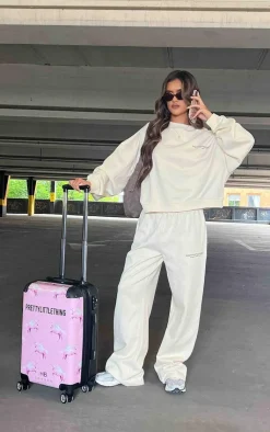 PrettyLittleThing Cream Sweatsuits*Premium Printed Oversized Boxy Sweatshirt