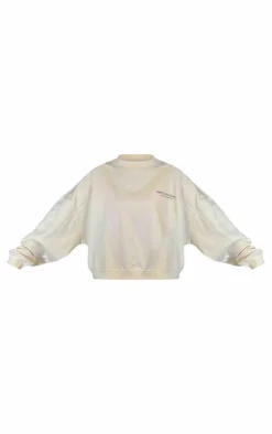 PrettyLittleThing Cream Sweatsuits*Premium Printed Oversized Boxy Sweatshirt