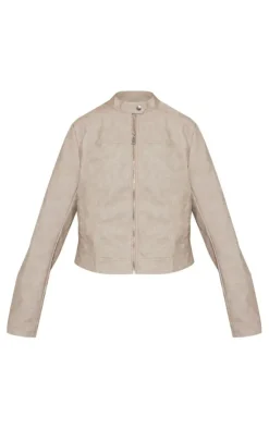 Outlet PrettyLittleThing Premium Washed Faux Leather Oversized Seam Detail Jacket Stone
