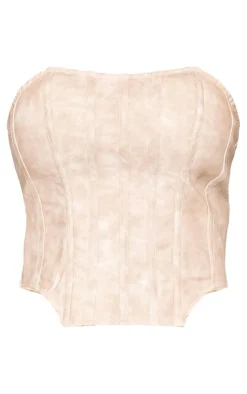 Sale PrettyLittleThing Premium Washed Faux Leather Cargo Bandeau Corset Stone