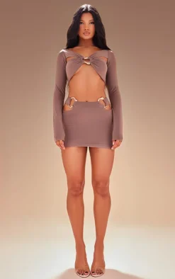 Best PrettyLittleThing Premium Double Layer Slinky Ring Detail Crop Top Taupe