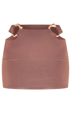 New PrettyLittleThing Premium Double Layer Slinky Ring Detail Mini Skirt Taupe