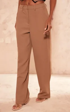 Outlet PrettyLittleThing Premium Textured Tailored Seam Straight Leg Pants Taupe