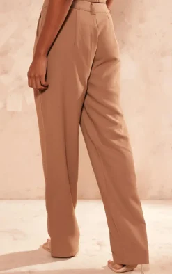 Outlet PrettyLittleThing Premium Textured Tailored Seam Straight Leg Pants Taupe