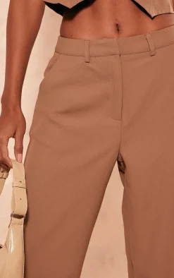 Outlet PrettyLittleThing Premium Textured Tailored Seam Straight Leg Pants Taupe