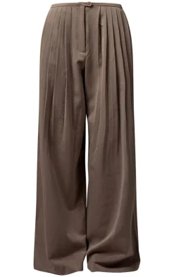 Clearance PrettyLittleThing Premium Woven Pleated Waistband Extreme Wide Leg Pants Taupe