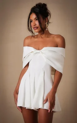 Premium Satin Extreme Bow Detail Romper-PrettyLittleThing Outlet