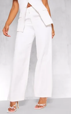 Outlet PrettyLittleThing Premium Tailored Woven Straight Leg Pants White