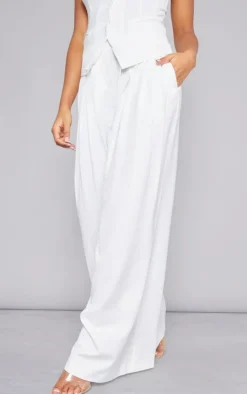 PrettyLittleThing Premium Woven Pleated Waistband Extreme Wide Leg Pants White