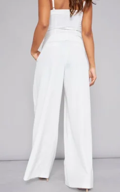 PrettyLittleThing Premium Woven Pleated Waistband Extreme Wide Leg Pants White