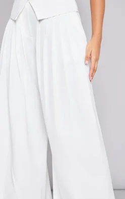 PrettyLittleThing Premium Woven Pleated Waistband Extreme Wide Leg Pants White