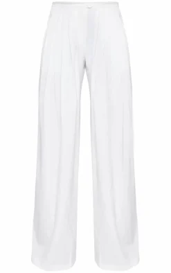 PrettyLittleThing Premium Woven Pleated Waistband Extreme Wide Leg Pants White