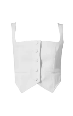 Online PrettyLittleThing Premium Woven Square Neck Cropped Vest White