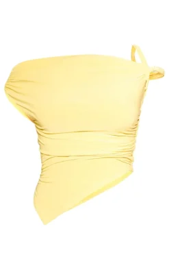 Outlet PrettyLittleThing Premium Double Layer Asymmetrical Twist Detail Top Yellow