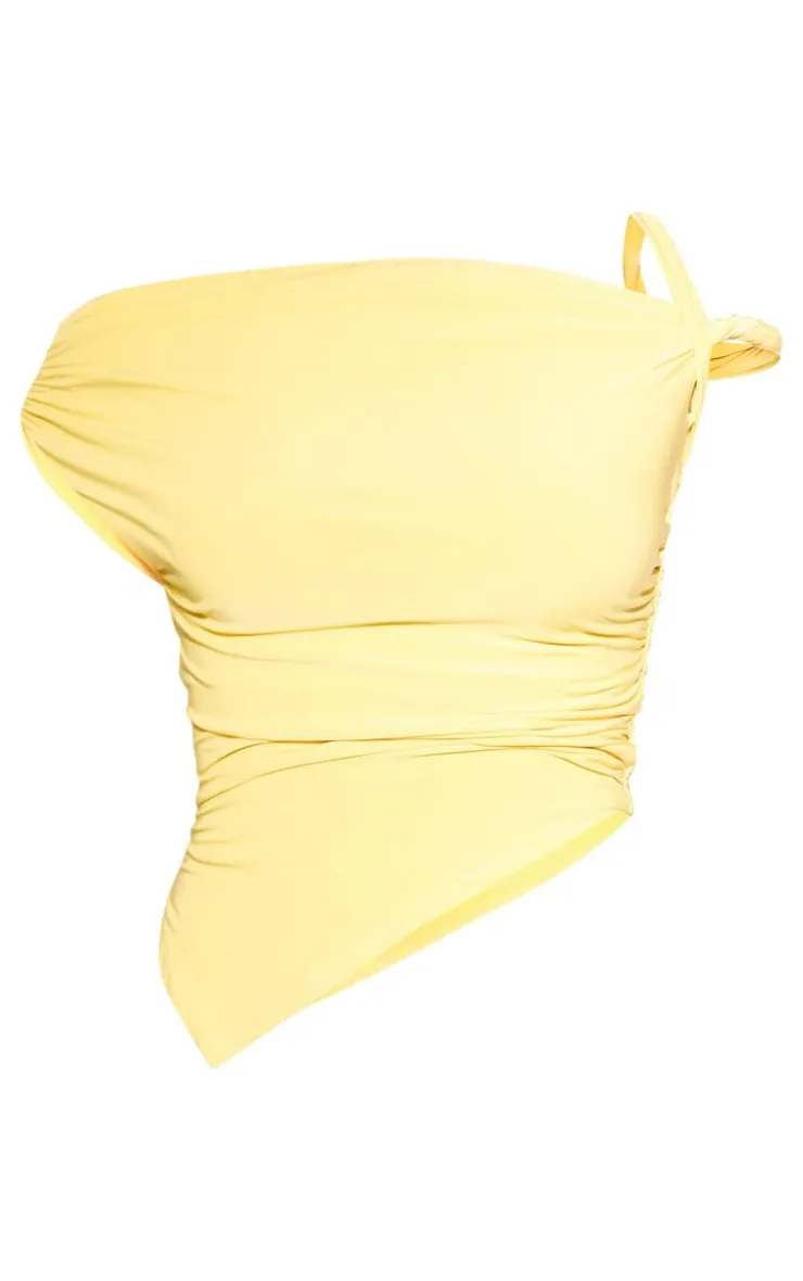 Outlet PrettyLittleThing Premium Double Layer Asymmetrical Twist Detail Top Yellow