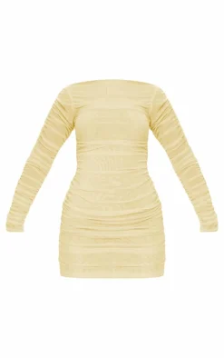 Premium Double Layer Mesh Ruched Long Sleeve Bodycon Dress-PrettyLittleThing Clearance